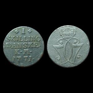 DENMARK Kingdom Christian VII one Skilling 1771 rare coin